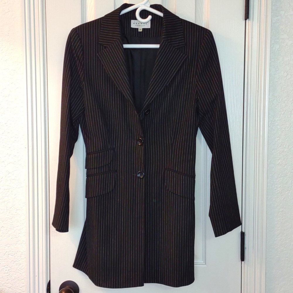 Hennes Collection long black blazer/jacket with white stripes size EU 36/ US 6!